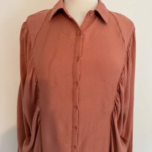 Free People Batwing Rustic Orange Brown Button Front Pockets Shirt Fall Sz S - Picture 3 of 12